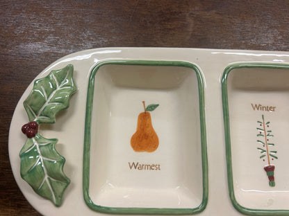 Red Green White Russ NEW 3 Section Christmas Platter, 16 1/2"