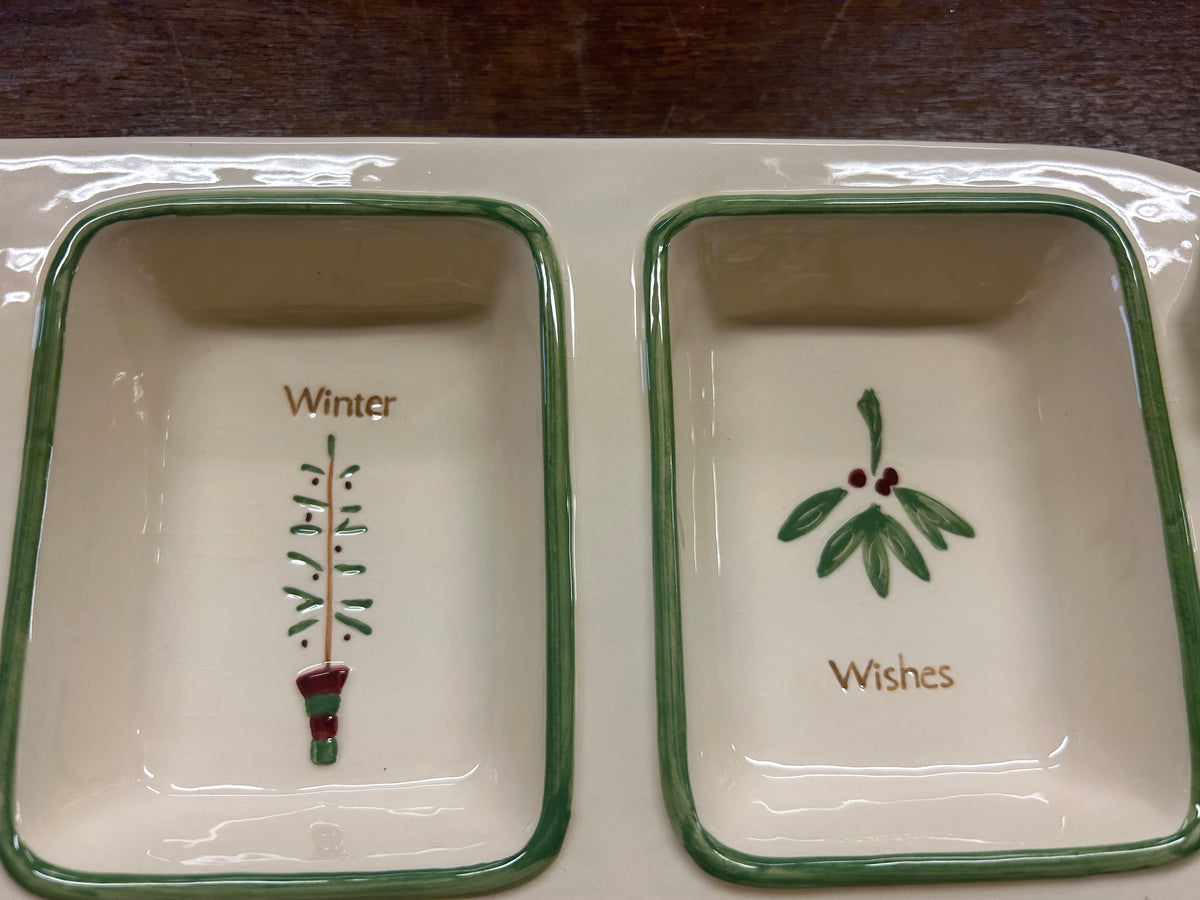 Red Green White Russ NEW 3 Section Christmas Platter, 16 1/2"