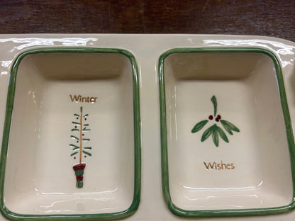 Red Green White Russ NEW 3 Section Christmas Platter, 16 1/2"