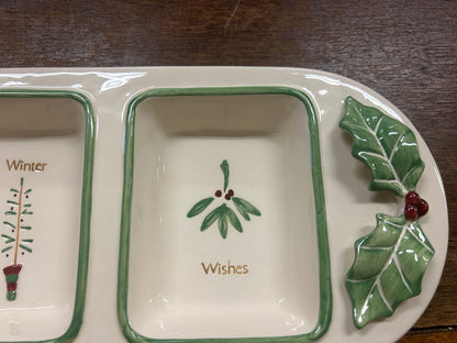 Red Green White Russ NEW 3 Section Christmas Platter, 16 1/2"