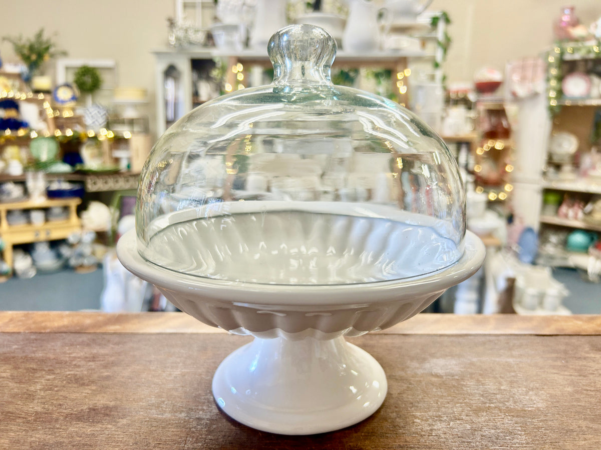 White  Pedestal Bowl w/ Dome Italy, 8"