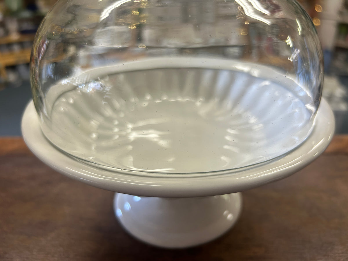 White  Pedestal Bowl w/ Dome Italy, 8"