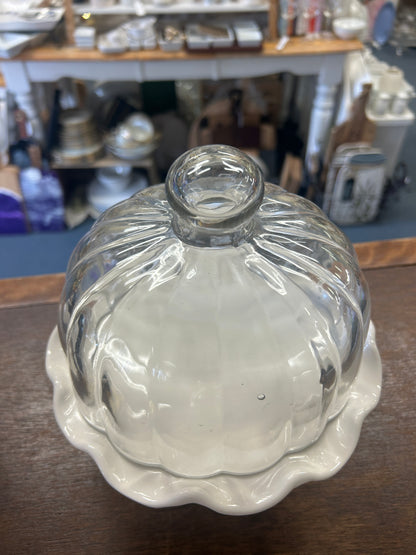 White Cake Stand w/ Dome Italy, 7 3/4"