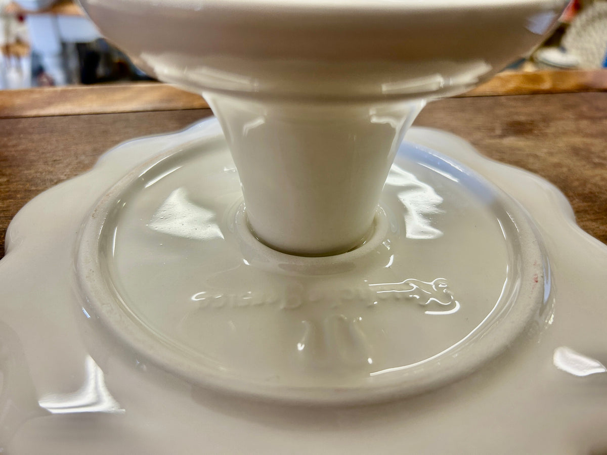 White Cake Stand w/ Dome Italy, 7 3/4"