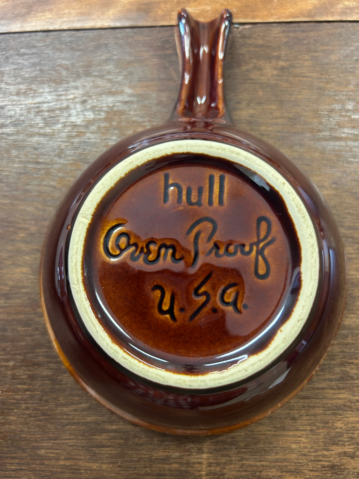 Hull Brown Glaze Crock w/ Handle, 7 1/2"