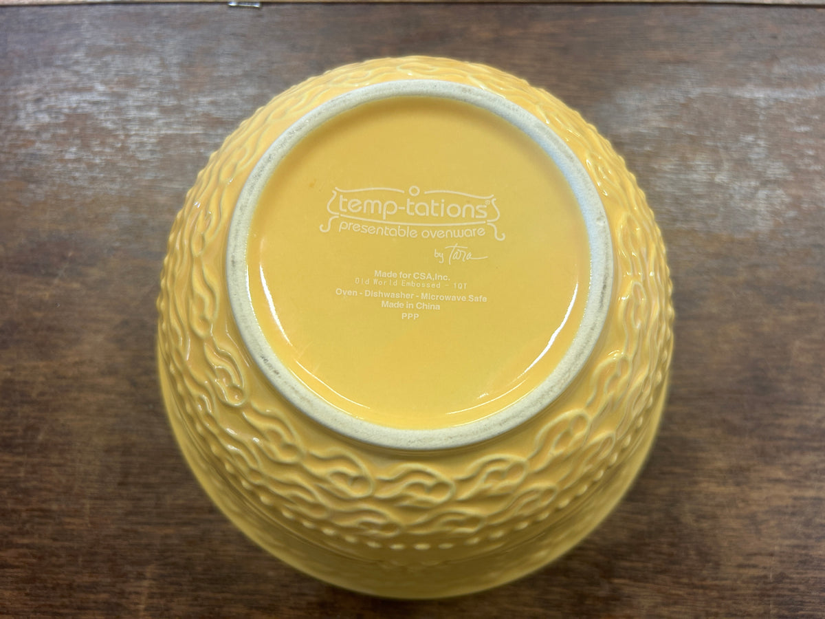 Temptations Embossed Yellow Bowl & Lid 1 QT, 1 QT