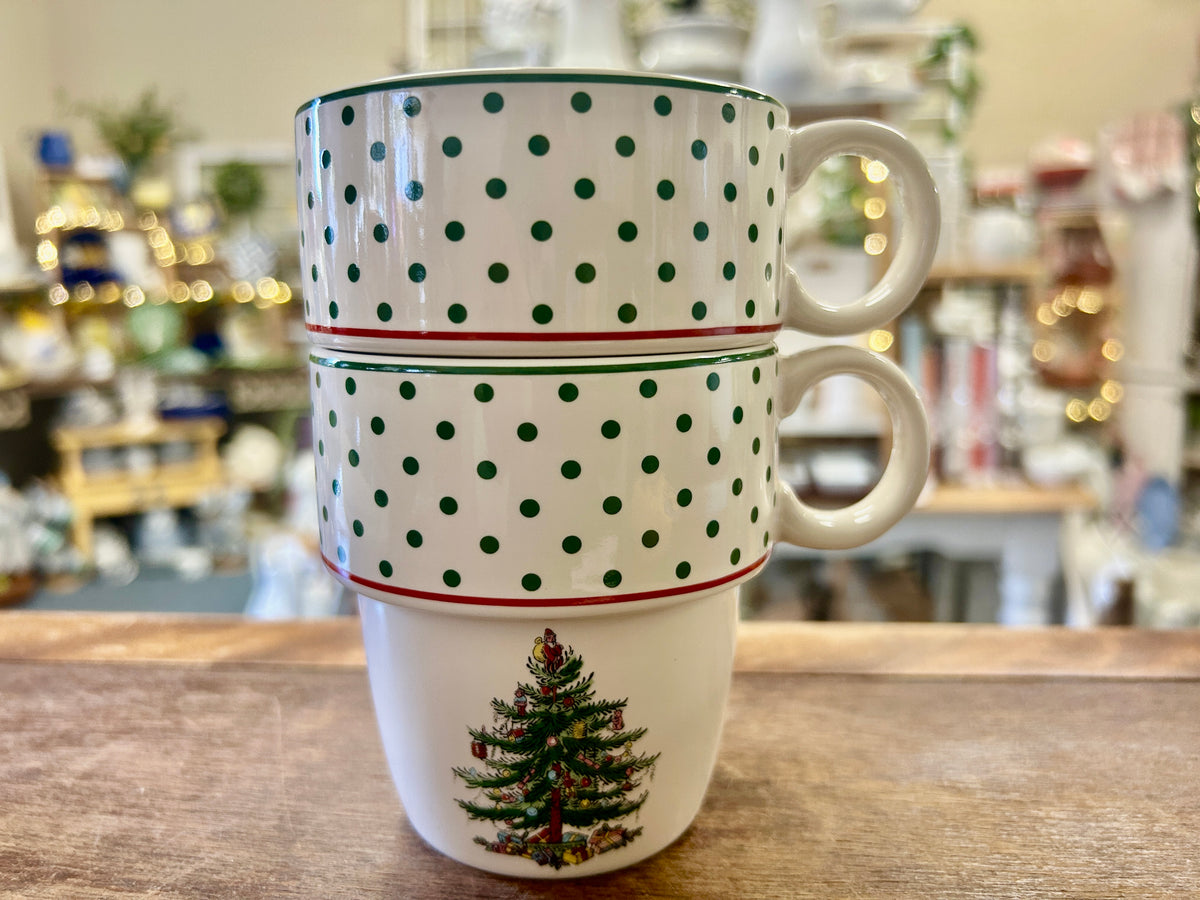 Red Green White Spode Christmas Stack Mug 2, 3 3/4"