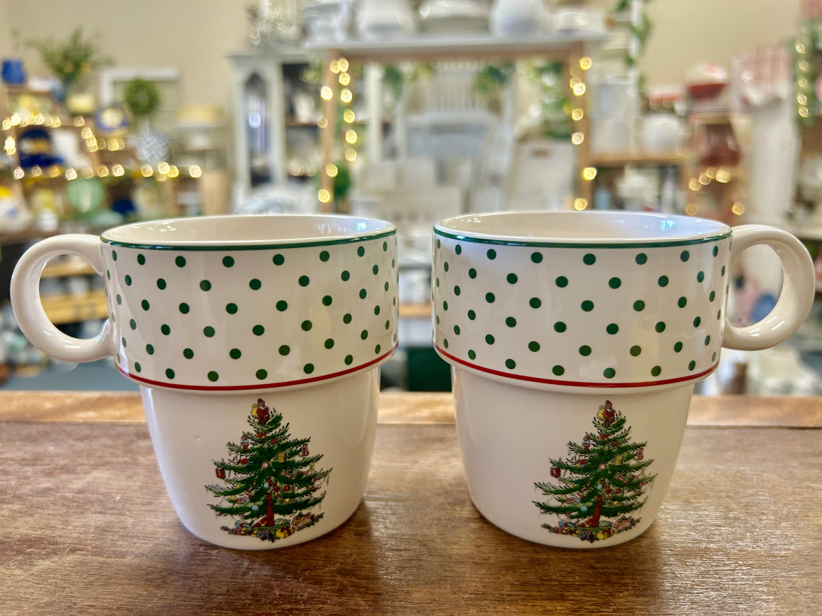 Red Green White Spode Christmas Stack Mug 2, 3 3/4"