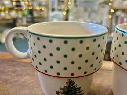 Red Green White Spode Christmas Stack Mug 2, 3 3/4"