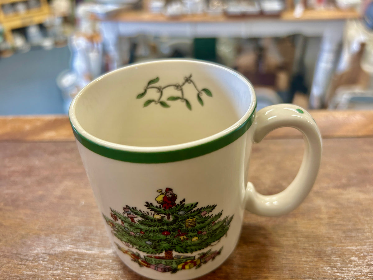 Red Green White Spode Christmas Tree Mug, 3 1/4"