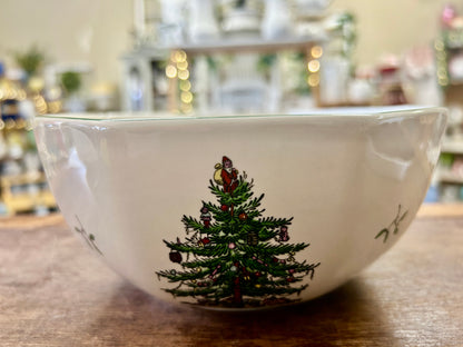 Red Green White Spode Christmas Tree Octagon Bowl, 7 1/2"
