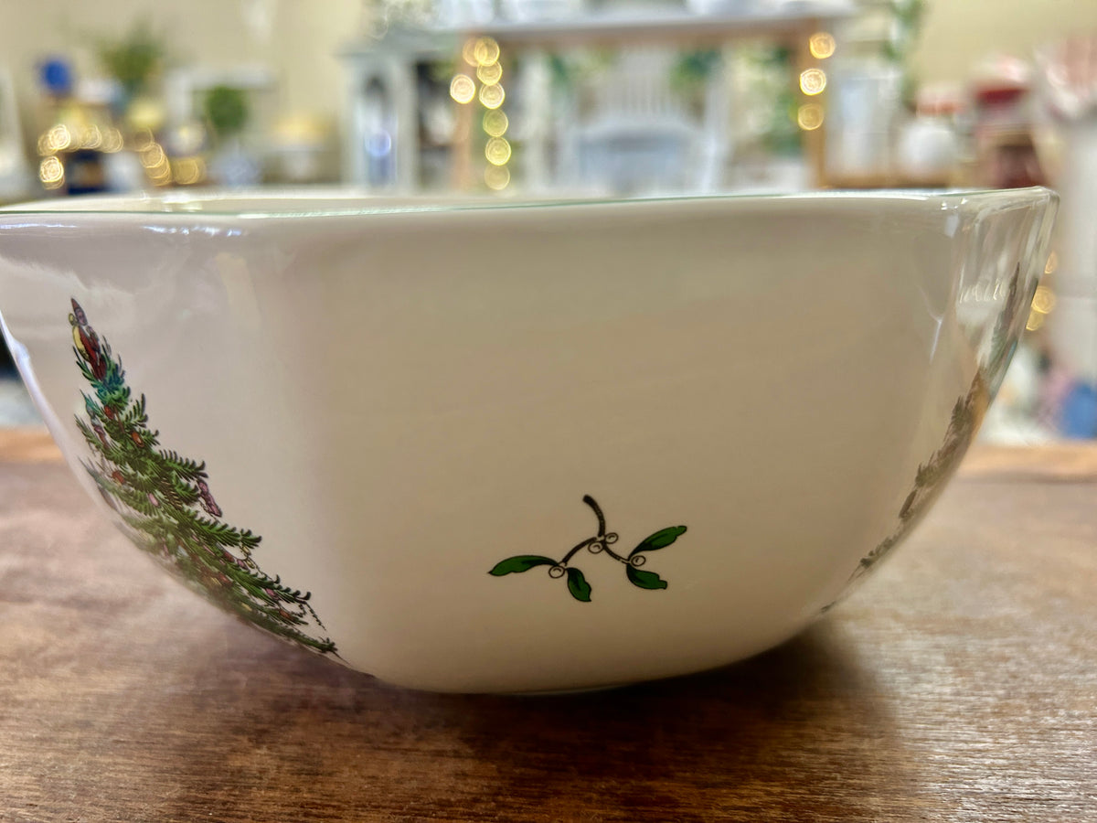 Red Green White Spode Christmas Tree Octagon Bowl, 7 1/2"