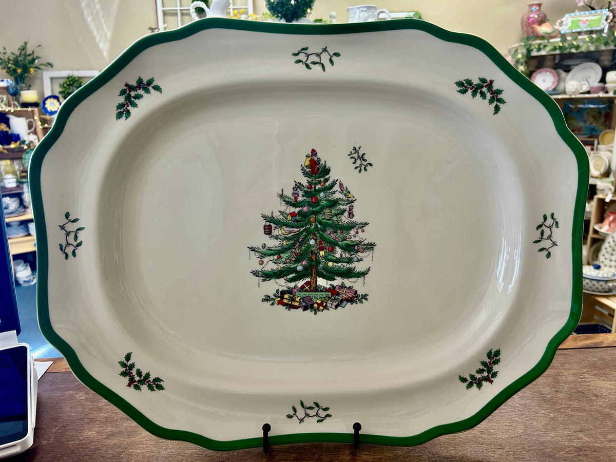 Red Green White Spode Christmas Tree 20" Platter, 20"