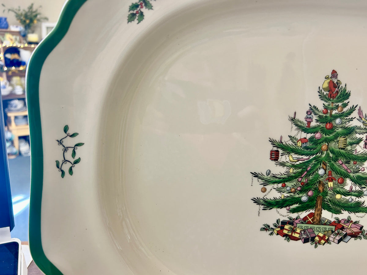 Red Green White Spode Christmas Tree 20" Platter, 20"