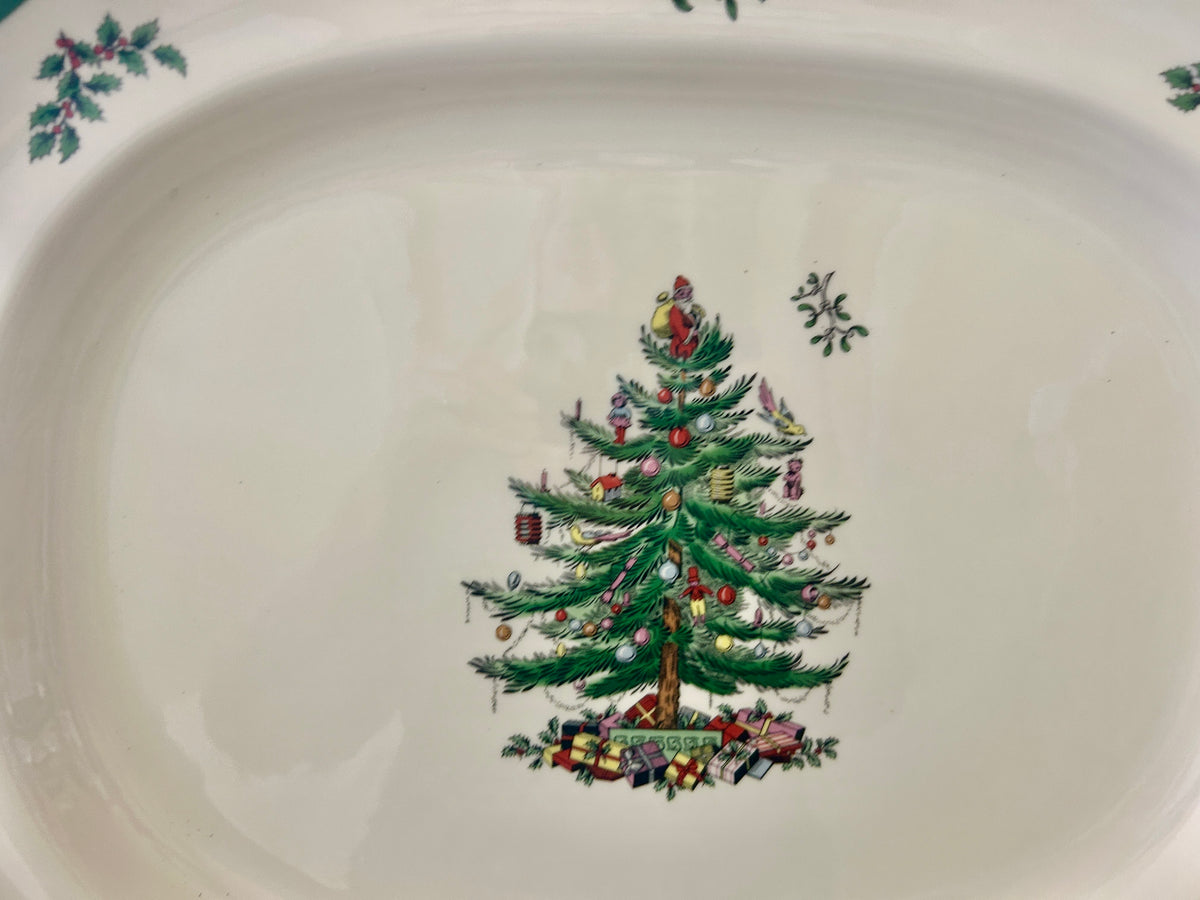 Red Green White Spode Christmas Tree 20" Platter, 20"