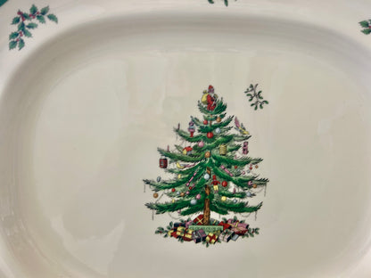 Red Green White Spode Christmas Tree 20" Platter, 20"