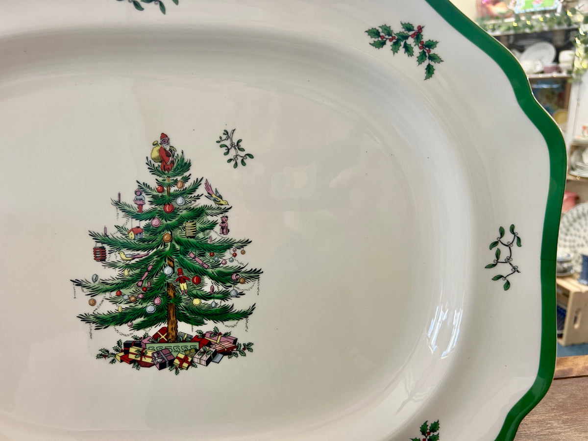 Red Green White Spode Christmas Tree 20" Platter, 20"