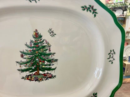 Red Green White Spode Christmas Tree 20" Platter, 20"