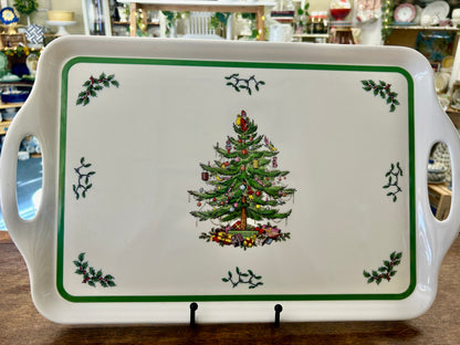Red Green White Spode Christmas Tree Plastic Tray, 19"