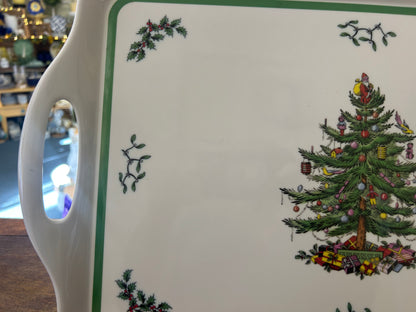 Red Green White Spode Christmas Tree Plastic Tray, 19"