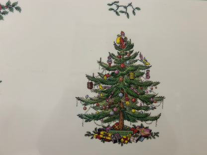 Red Green White Spode Christmas Tree Plastic Tray, 19"