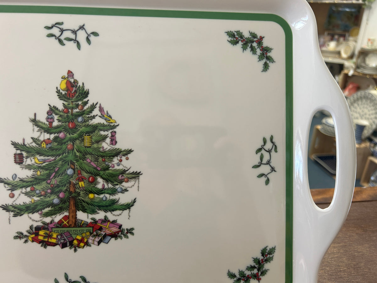 Red Green White Spode Christmas Tree Plastic Tray, 19"