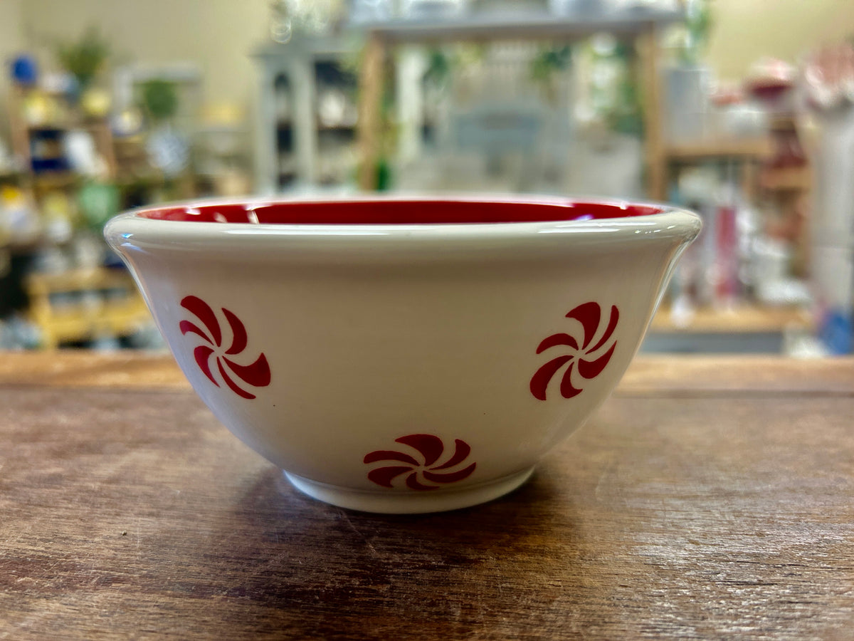 Red & White Terramoto Ceramics Peppermint Bowl, 4 1/2"