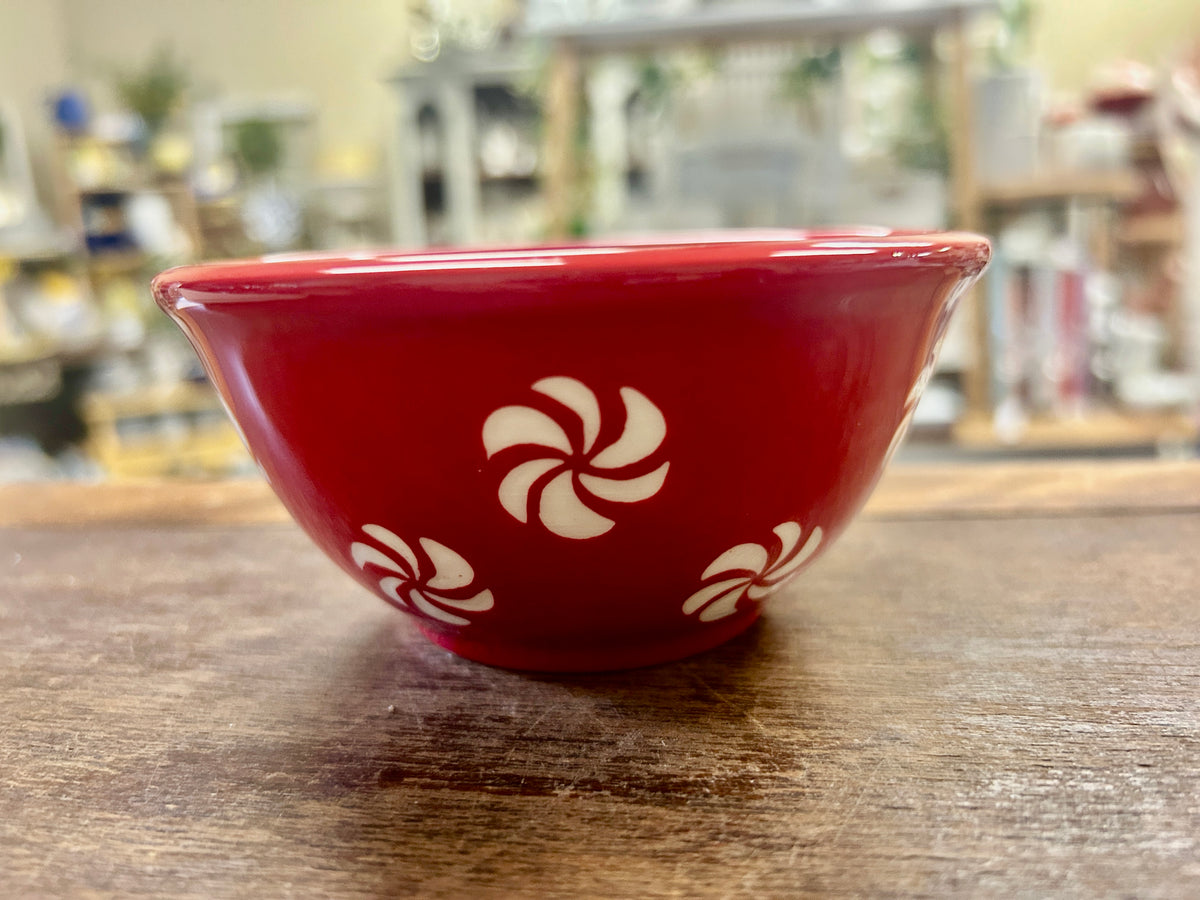 Red & White Terramoto Ceramics Peppermint Bowl, 4 1/2"