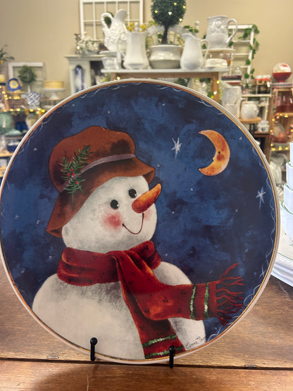 Multicolor Elaine Thompson Snowman Round Platter, 12 1/4"