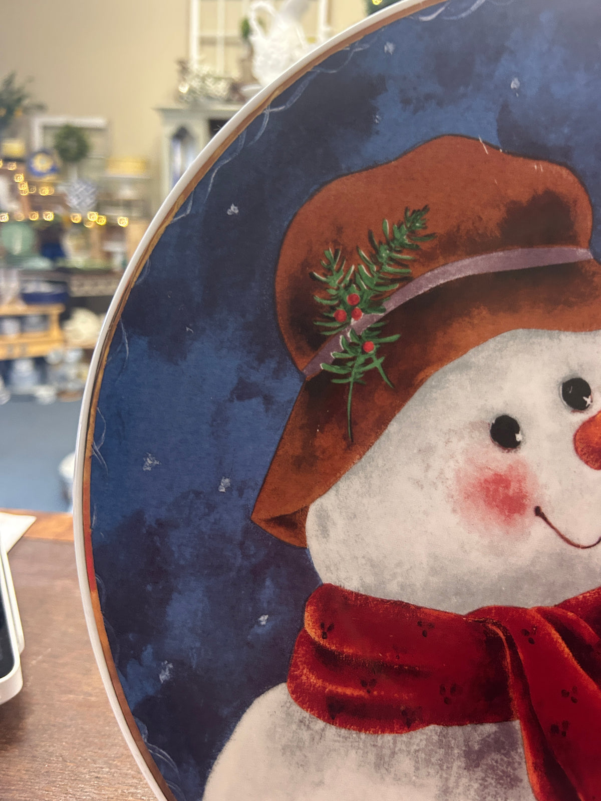 Multicolor Elaine Thompson Snowman Round Platter, 12 1/4"
