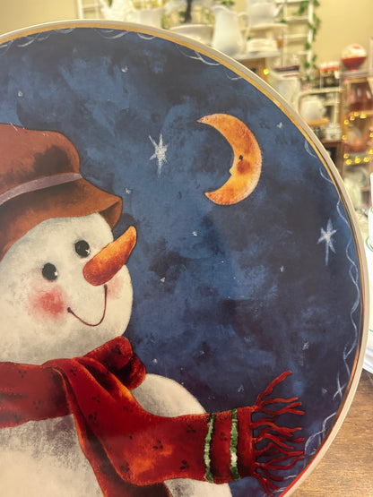 Multicolor Elaine Thompson Snowman Round Platter, 12 1/4"