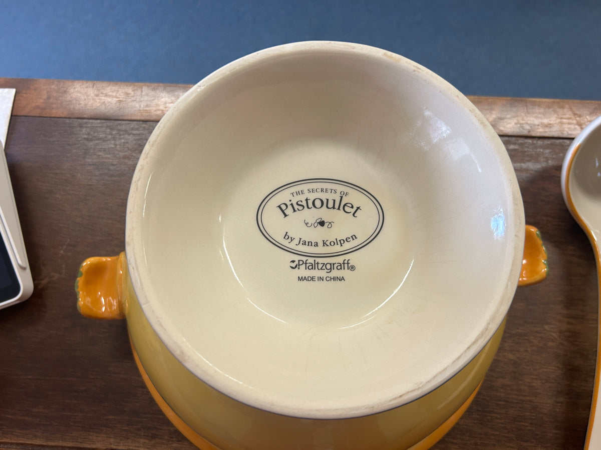 Multicolor Pfaltzgraff Pistoulet Tureen, Lid, Ladel, 11"