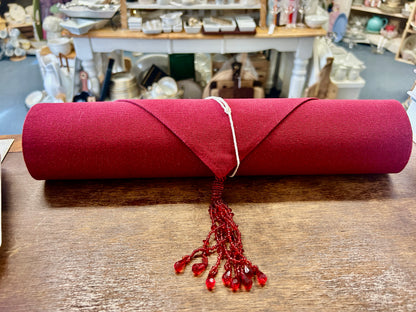 Pampered Chef Red Sparkle Table Runner Tassles