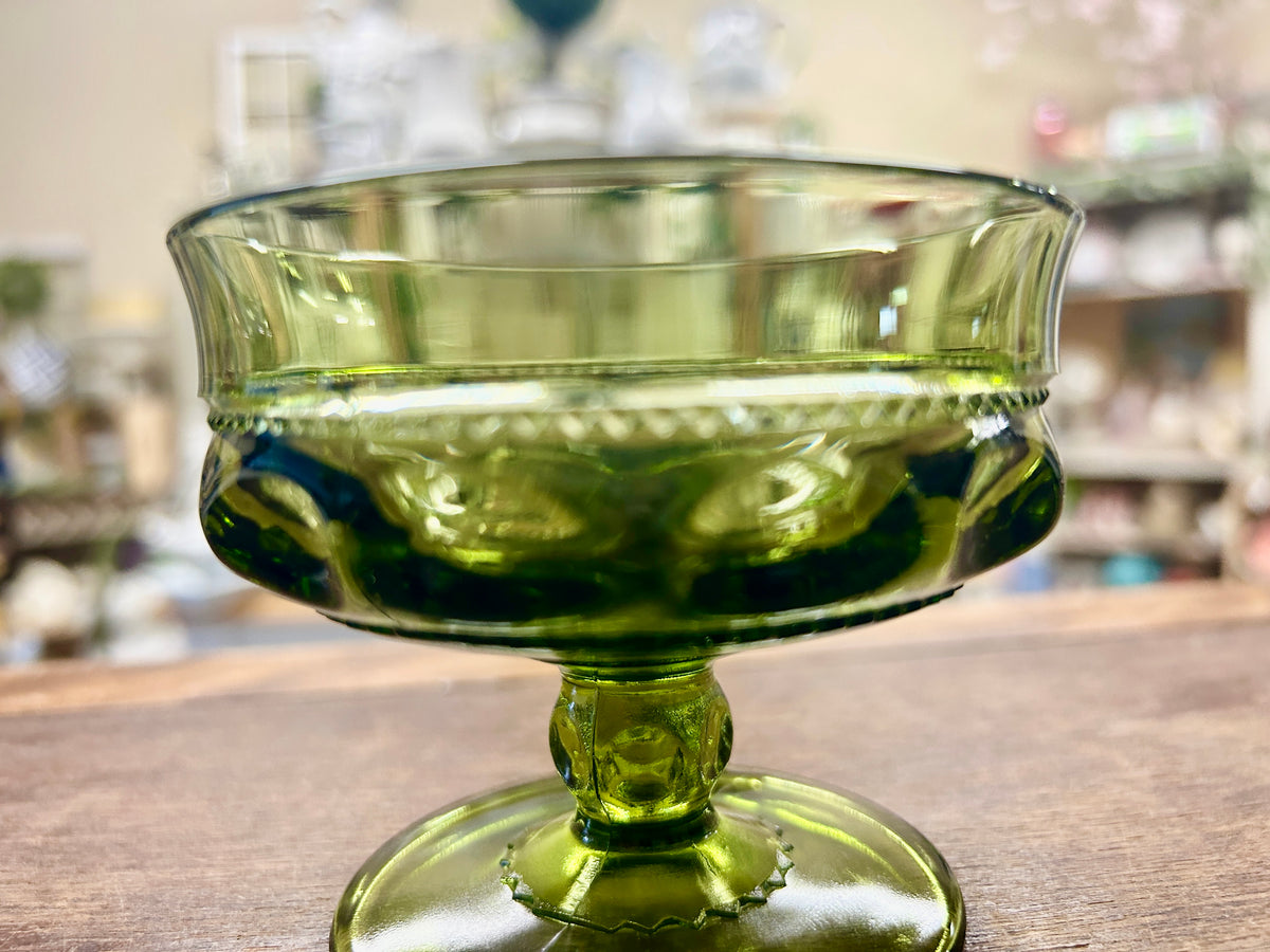 Indiana Glass Thumbprint Green Dessert, 3"