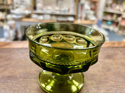 Indiana Glass Thumbprint Green Dessert, 3"