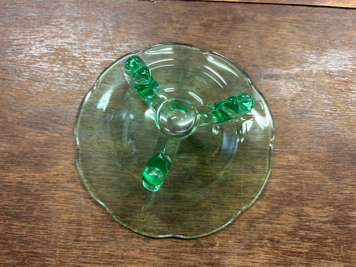Green Heisey Glass Moongleam Empress 3 Dolphin Green, 5 1/4"