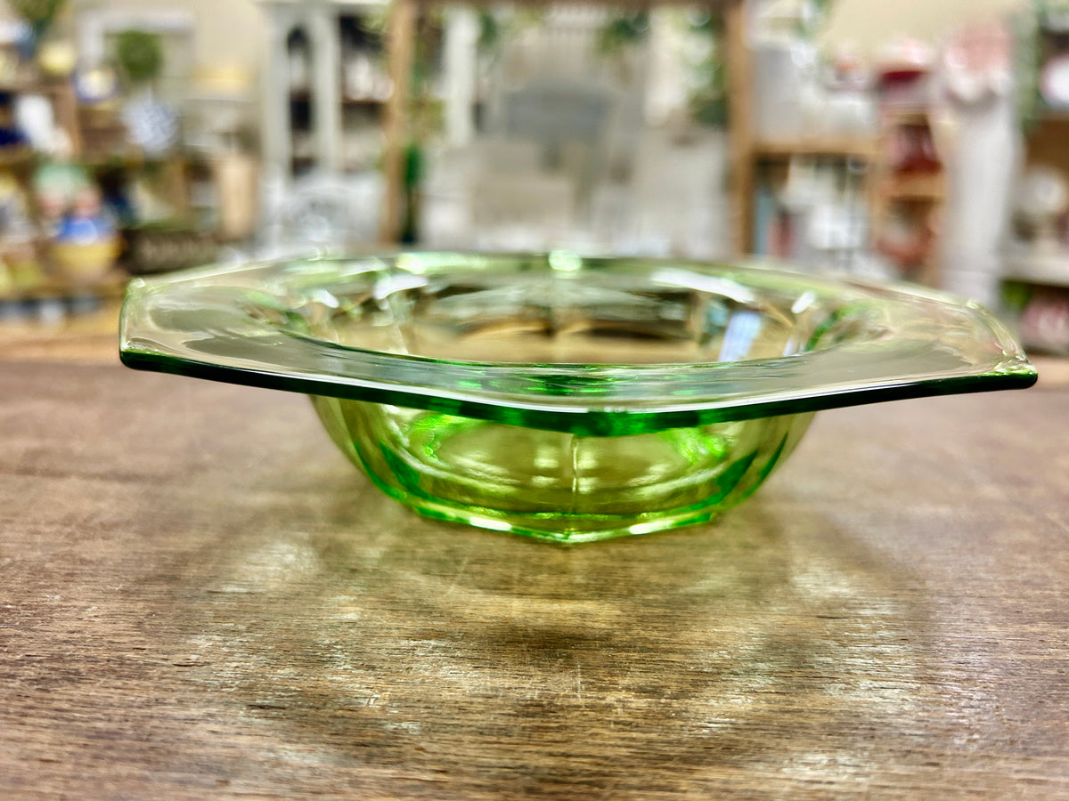 Heisey Glass Green Octagon Bowl, 7"