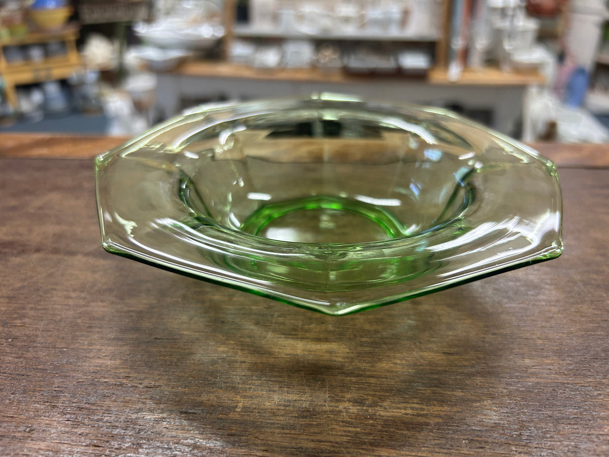 Heisey Glass Green Octagon Bowl, 7"