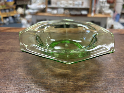 Heisey Glass Green Octagon Bowl, 7"