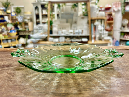 Green Fostoria Uranium Bow Handles Bowl, 8 1/4"