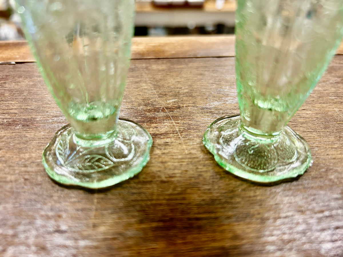 Jeannette Glass Co Flower Etched Green S & P, 4"