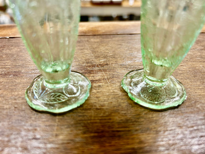 Jeannette Glass Co Flower Etched Green S & P, 4"