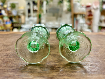 Jeannette Glass Co Flower Etched Green S & P, 4"
