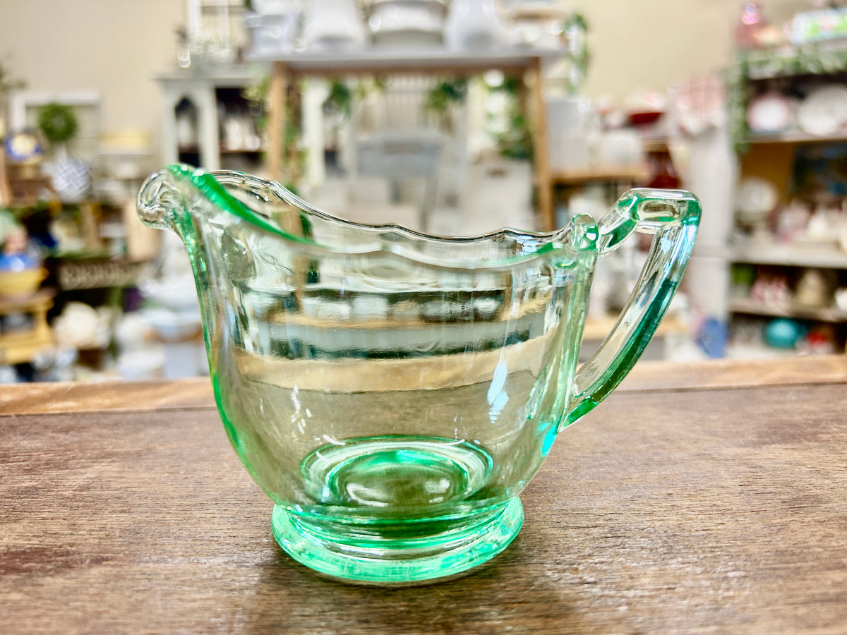 Green Fostoria Uranium Creamer, 3"