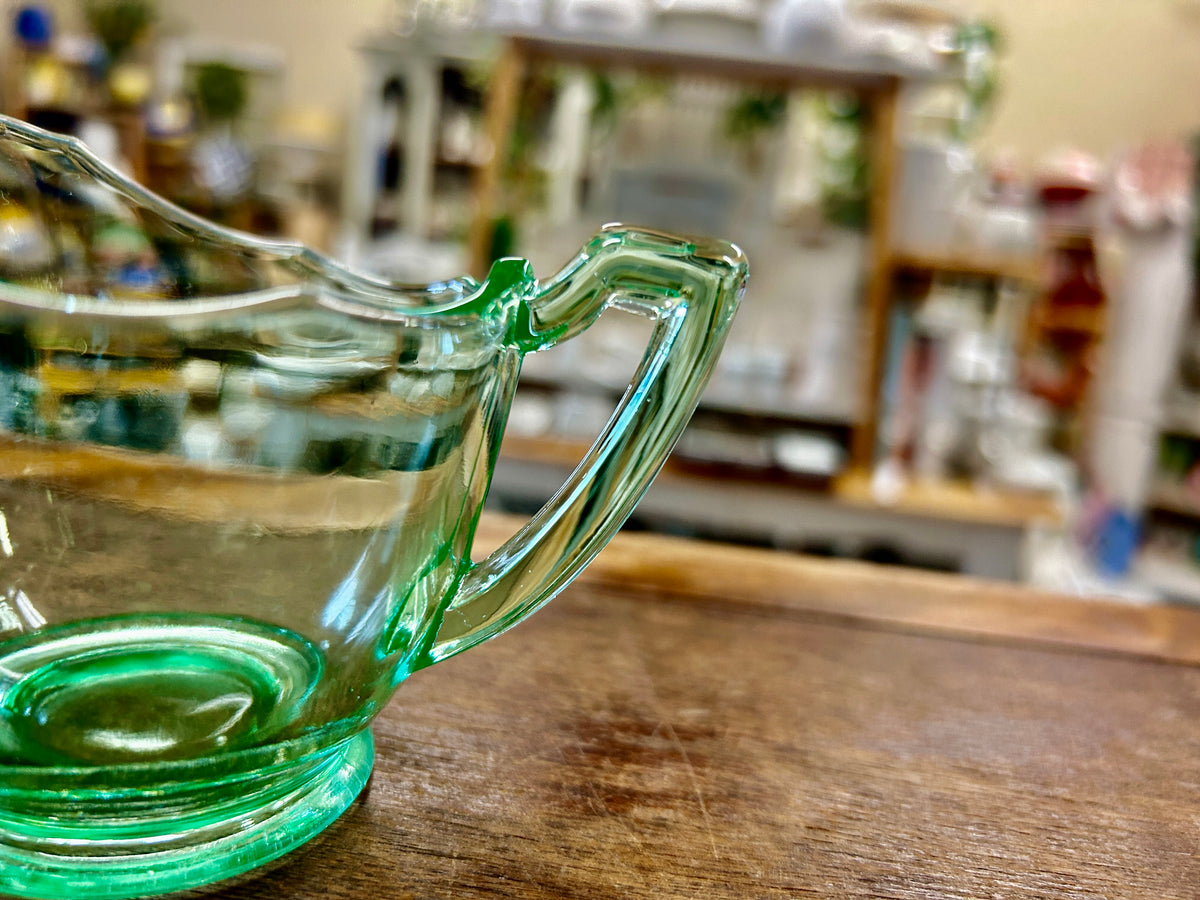 Green Fostoria Uranium Creamer, 3"