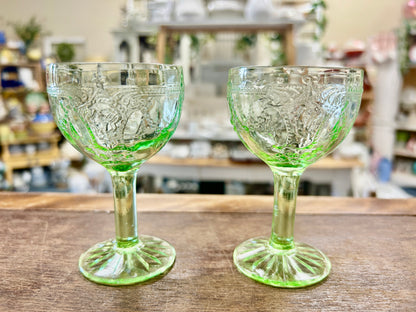 Green Hocking Glass Uranium Cameo Ballerina 2 pcs, 4"