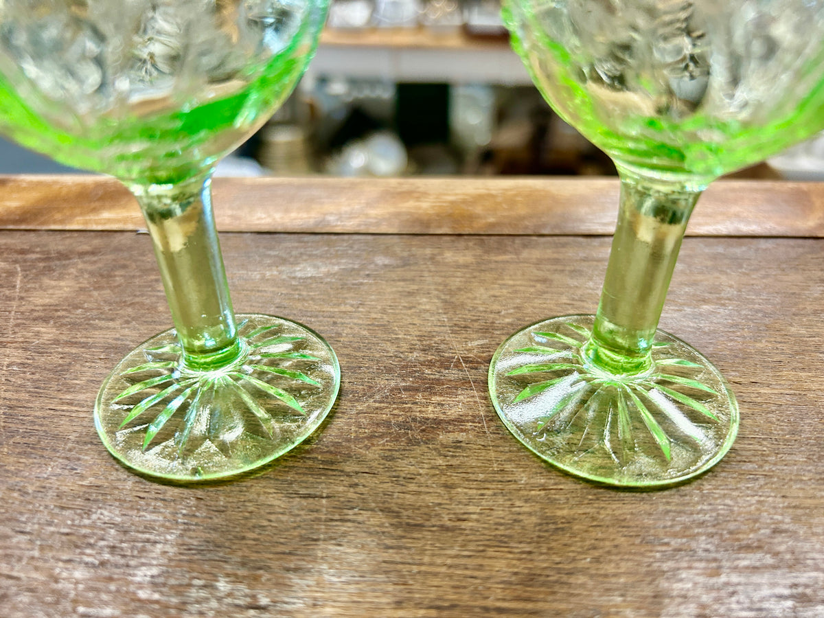 Green Hocking Glass Uranium Cameo Ballerina 2 pcs, 4"