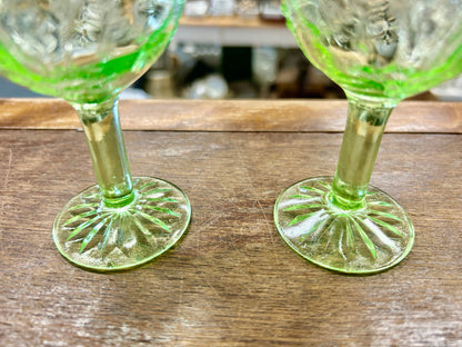 Green Hocking Glass Uranium Cameo Ballerina 2 pcs, 4"