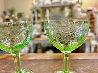 Green Hocking Glass Uranium Cameo Ballerina 2 pcs, 4"