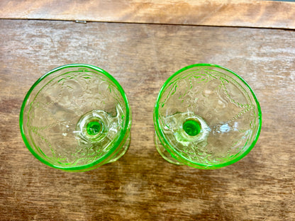 Green Hocking Glass Uranium Cameo Ballerina 2 pcs, 4"